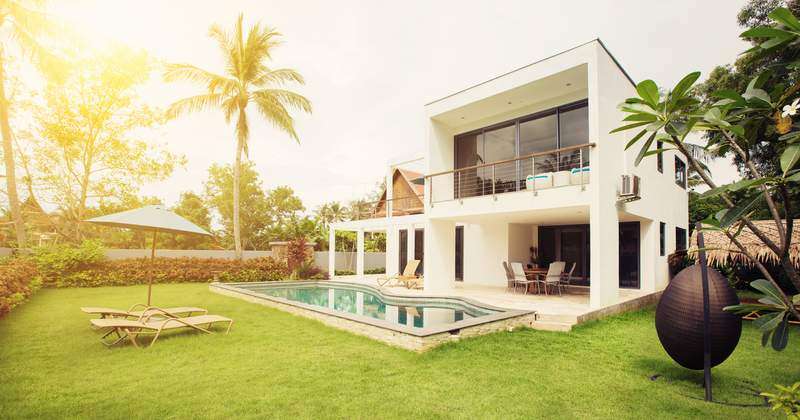 Finance Investment PRoperty white house with a pool
